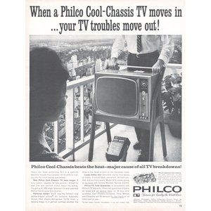 1961 Philco Cool Chassis TV Vintage Print Ad Balcony Skyline NYC Central Park